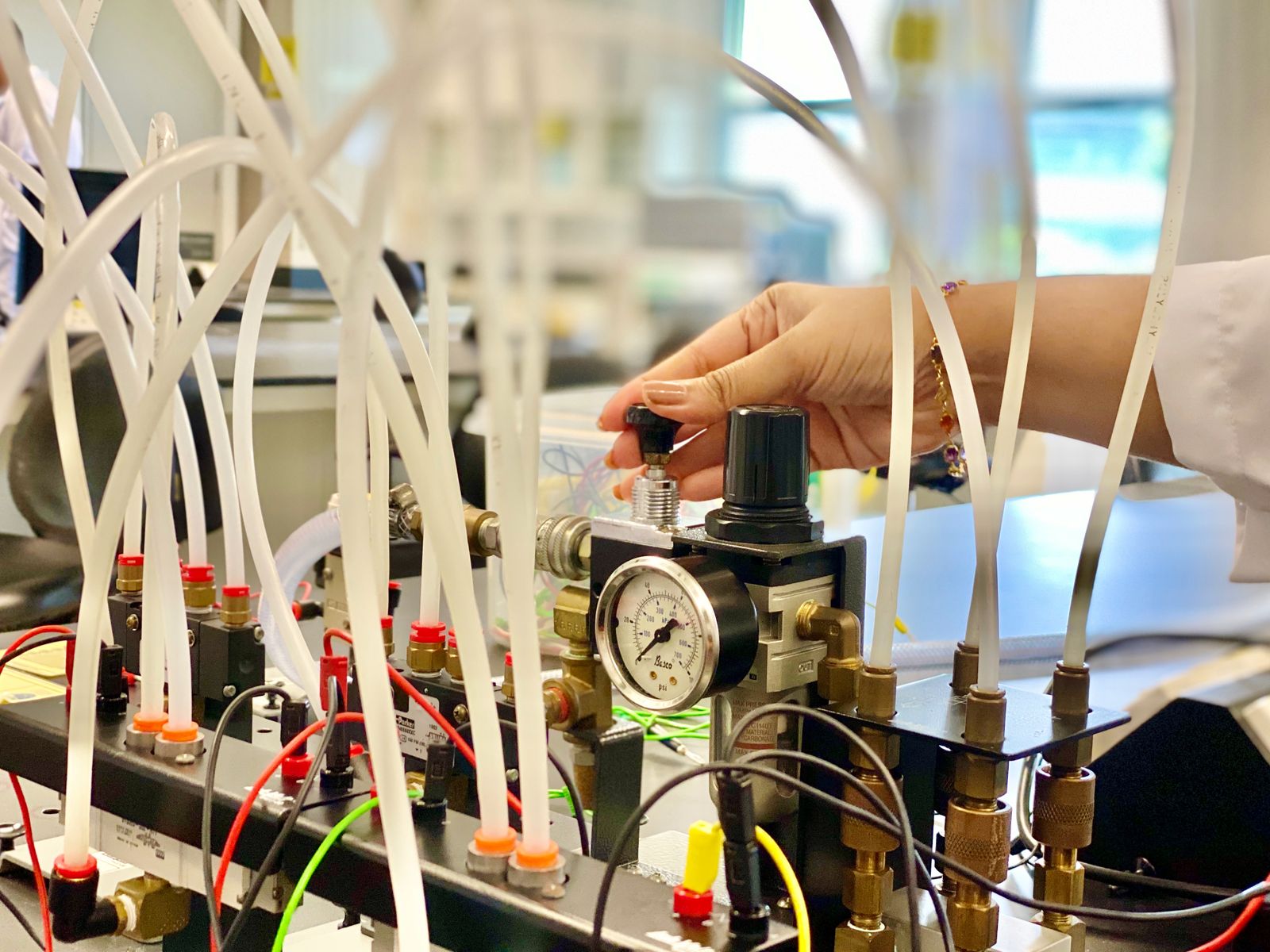 Engineer building a working prototype in the R&D facility